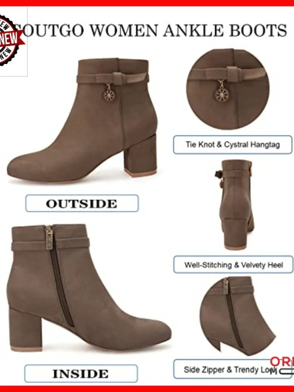 Chunky Block Heel Ankle Boots with Side Zipper Vintage Tie Knot Booties